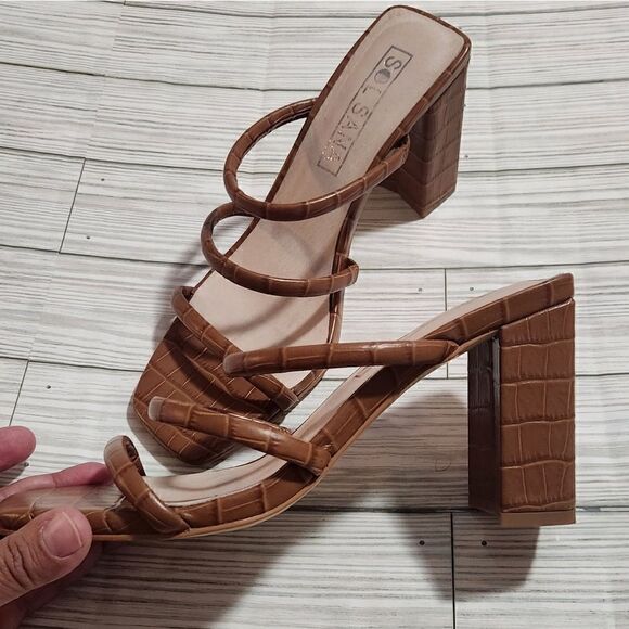 Sol Sana Judith Leather Mule Block Heel in Tan Croc Size 8 - Picture 1 of 10
